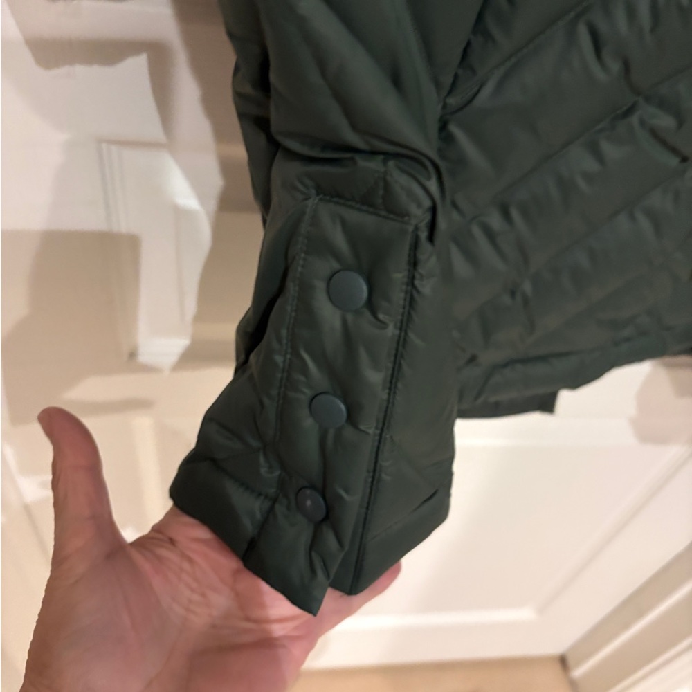 J‎ Jill Quilted Down Coat Women Large Green Puffer Field Jacket Long Barn Fall - Picture 8 of 9